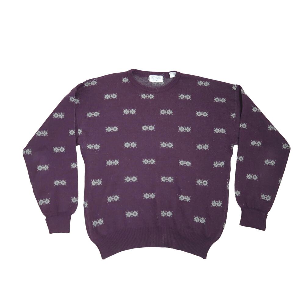 Vintage 70s Frederick & Nelson plum purple argyle wool blend sweater Men L
